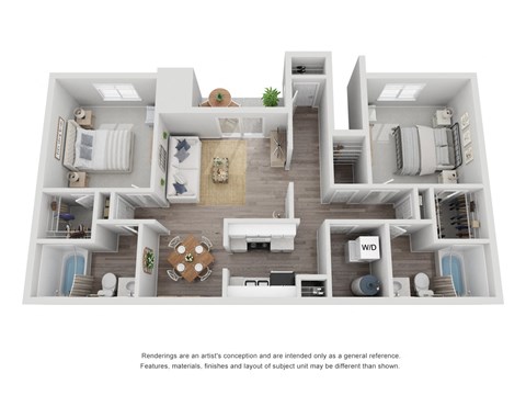 Floor plan for 2 beds, 2 baths, 1100 sqft